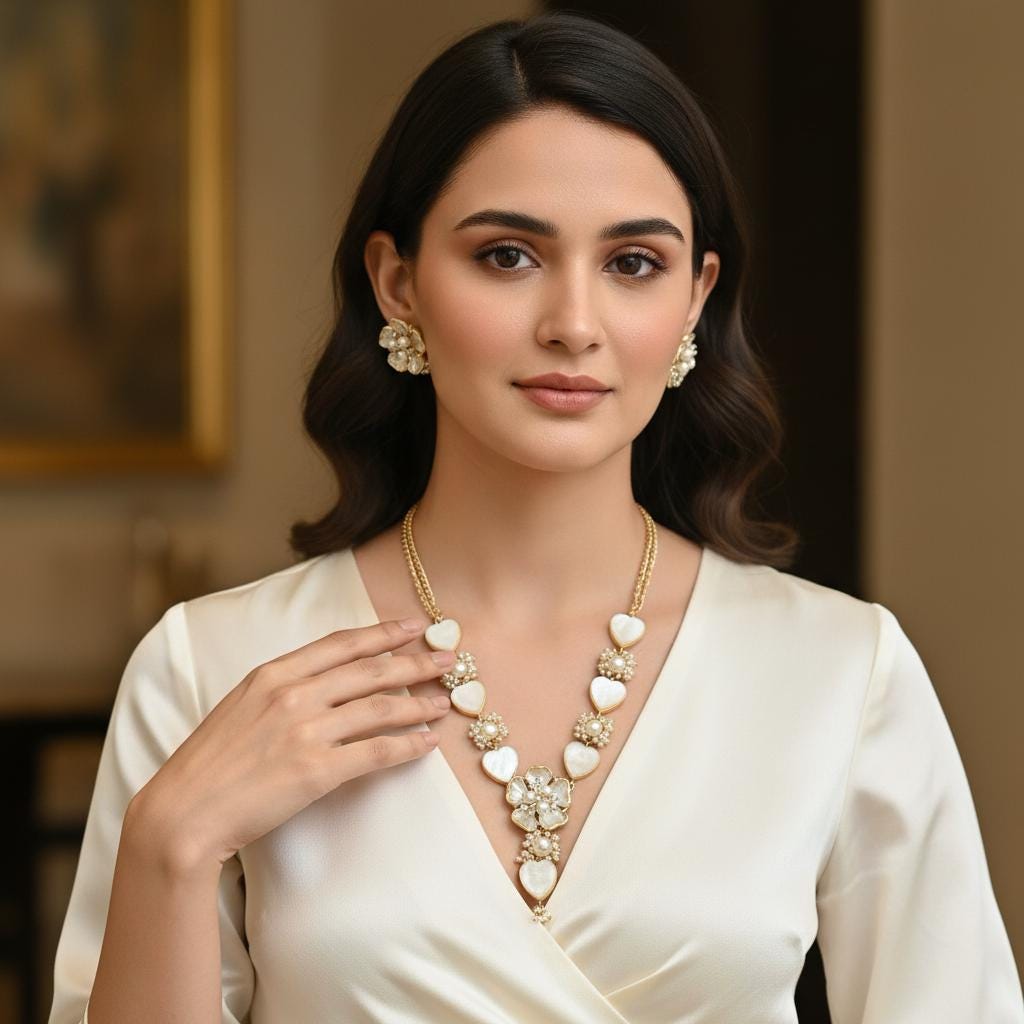 Handmade Mother of Pearl Floral Jewelry Set | Bridal Wedding Necklace & Earrings