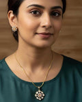 Gold Floral Pendant Necklace Set | Pastel Pink Polki Style Earrings