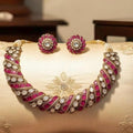 Handcrafted Kundan Necklace Set With Matching Stud Earrings – Pink & Emerald Tones | Indian Bridal Jewelry