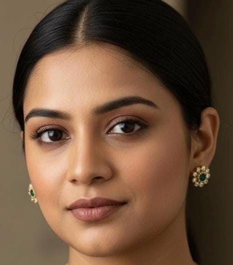 Gold Floral Pendant Necklace Set | Green Polki Style Earrings