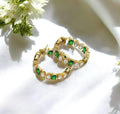 Emerald Green Crystal Gold Hoop Earrings | Statement Bridal Luxury Hoops