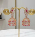Rose Gold Dark Pink Teardrop Jhumka Earrings | Indian Bridal Wedding Jewelry