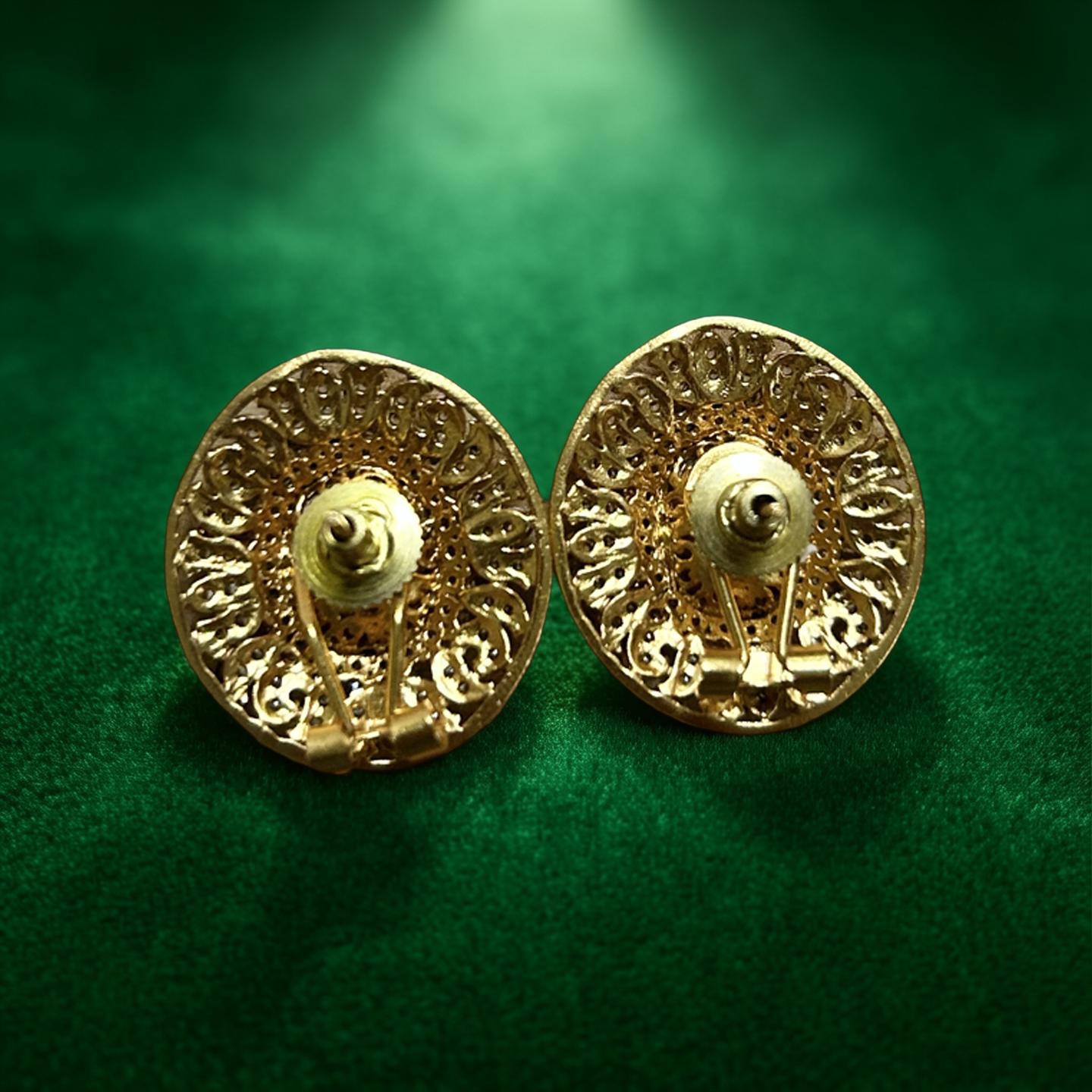Oval Kundan Stud Earrings | Gold Plated Polki Style Halo Studs | Bridal & Festive Indian Earrings
