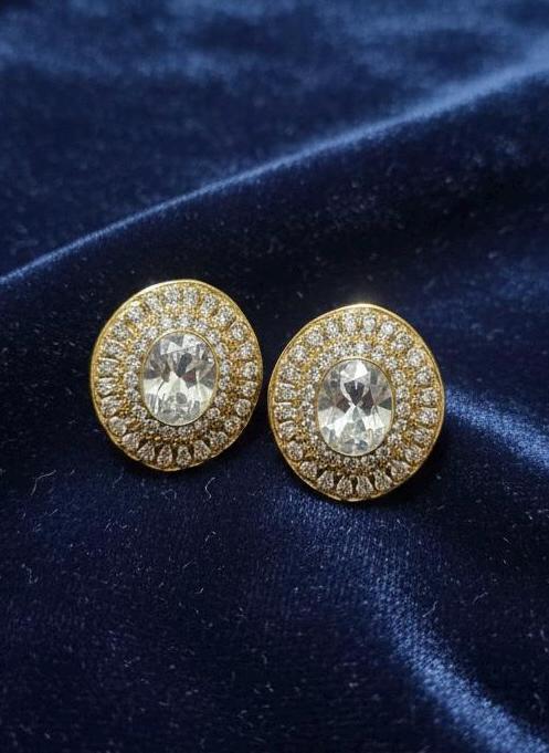 Oval Kundan Stud Earrings | Gold Plated Polki Style Halo Studs | Bridal & Festive Indian Earrings