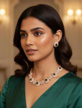 Emerald Green Bridal Necklace Set, Rose Gold CZ Indian Wedding Jewelry