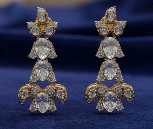 Gold Tone Crystal Necklace & Earrings set | Teadrop Statement Necklace | Bridal and Festive Jewelry