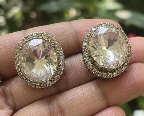 Clear Kundan Statement Necklace Set, Indian Wedding Jewelry Set with Stud Earrings | Vintage Style