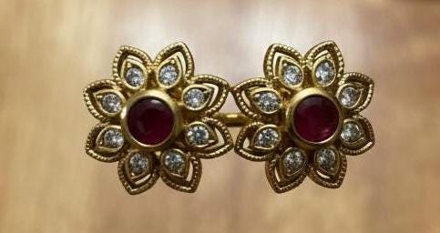 Invisible Navratna Floral Pendant Necklace Set with Stud Earrings | Indian Multicolor Jewelry