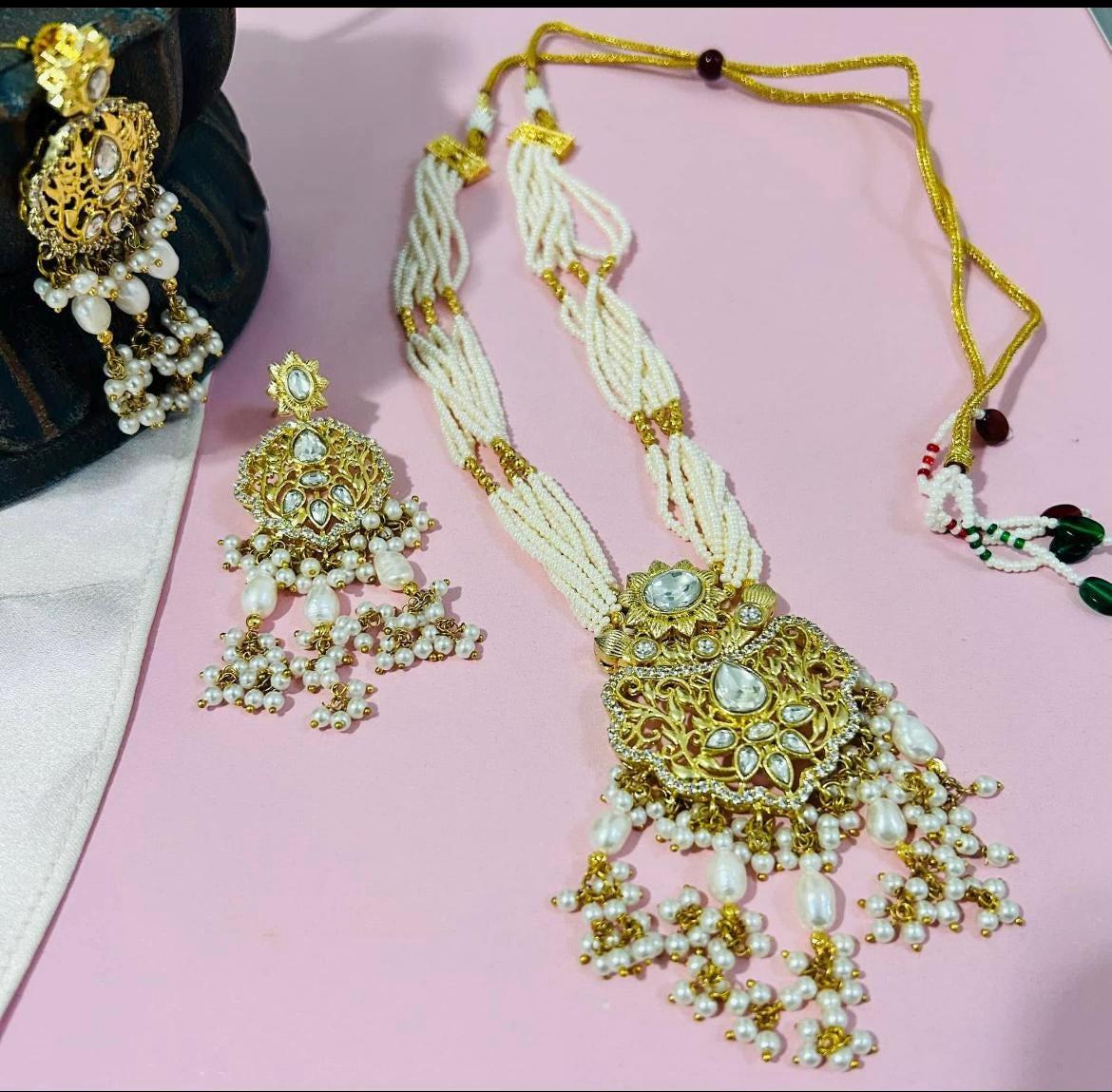 Gold Kundan Bridal Necklace Set | Pearl Indian Jewelry