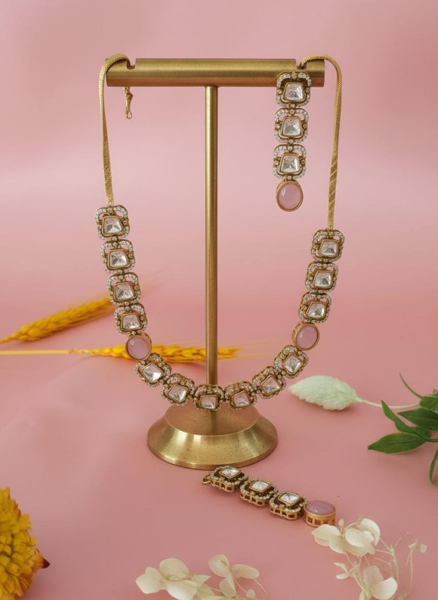 Mint Green & Blush Pink Kundan Set | Festive Jewelry for Women | Indian Bridal Jewelry