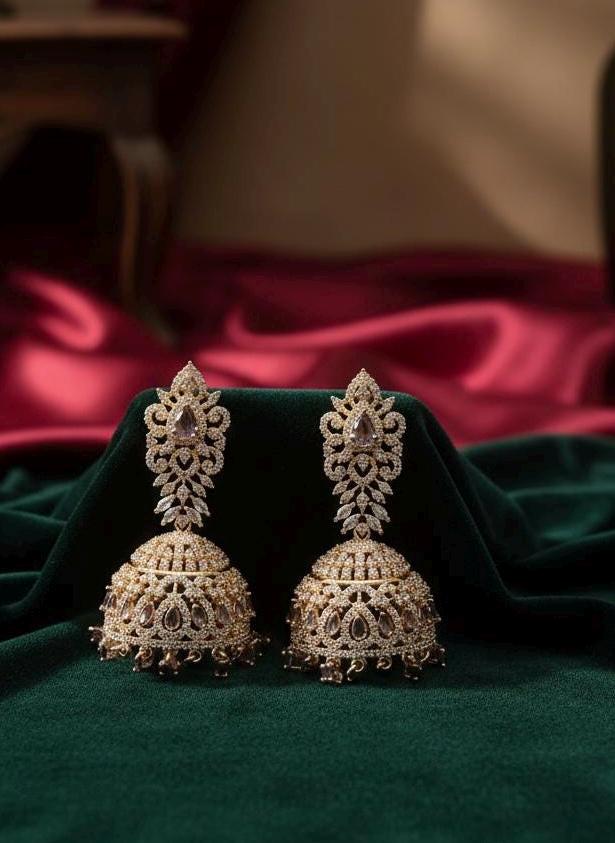 Rose Gold Blush Mauve-Lilac Stones Teardrop Jhumka Earrings | Indian Bridal Wedding Jewelry