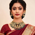 Temple Lakshmi Choker Necklace Set – South Indian Bridal Jewelry | Antique Gold Statement Necklace with Jhumka Earrings