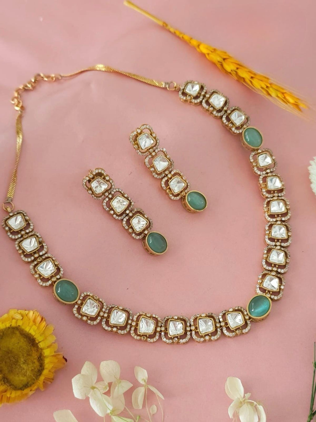 Mint Green & Blush Pink Kundan Set | Festive Jewelry for Women | Indian Bridal Jewelry