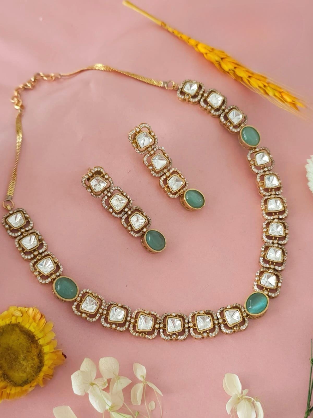 Mint Green & Blush Pink Kundan Set | Festive Jewelry for Women | Indian Bridal Jewelry