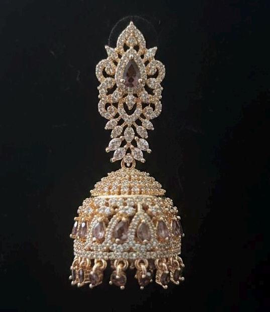 Rose Gold Blush Mauve-Lilac Stones Teardrop Jhumka Earrings | Indian Bridal Wedding Jewelry