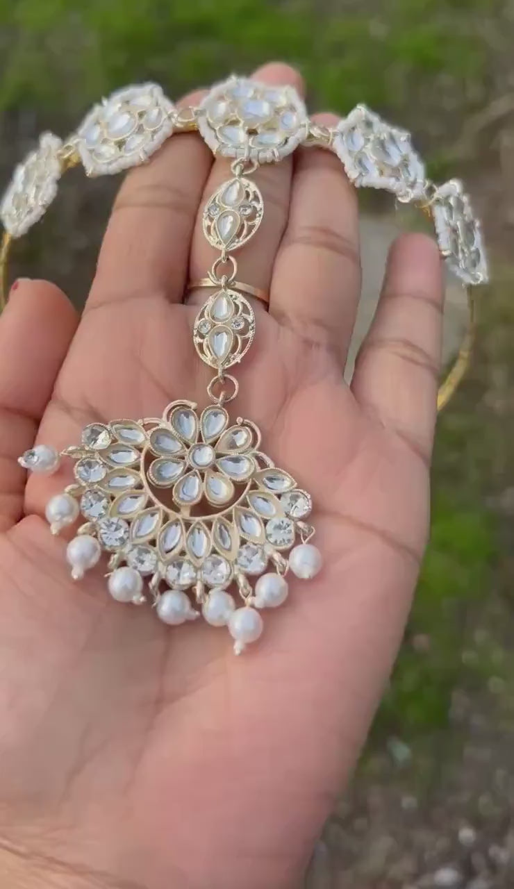 Floral Kundan Maang Tikka | Silver Tone Indian Bridal Headband